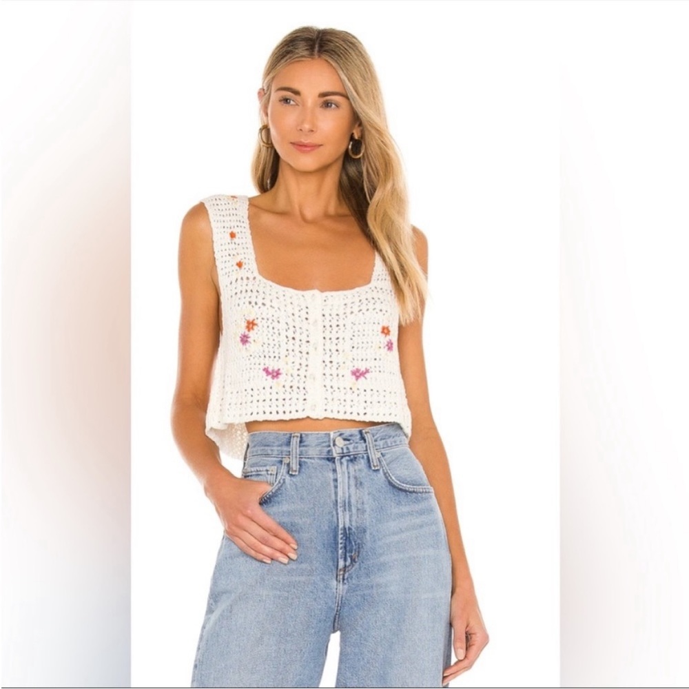 Free People Wildflowers Sleeveless Cardigan in Daisy Combo Size Small OB1247673.